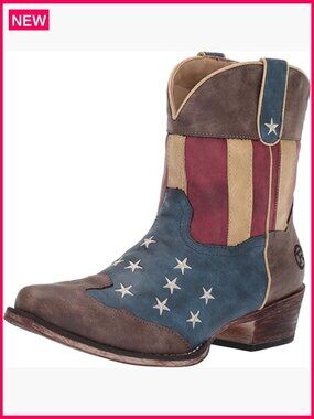Women's Snip Toe Western Boots with Patriotic Design, Comfortable Insole